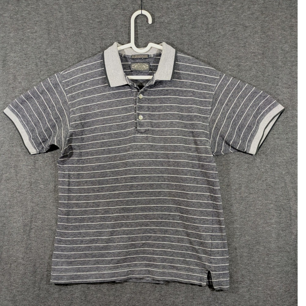 Van‎ Heusen Corporate Casual 100% Cotton Gray Striped Polo Size L